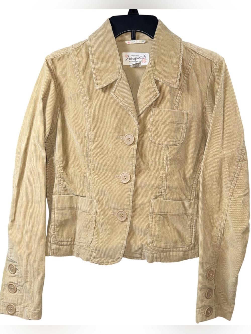 Vintage Y2k Aeropostale Corduroy Blazer Fitted Jacket L Button Up Beige Utility